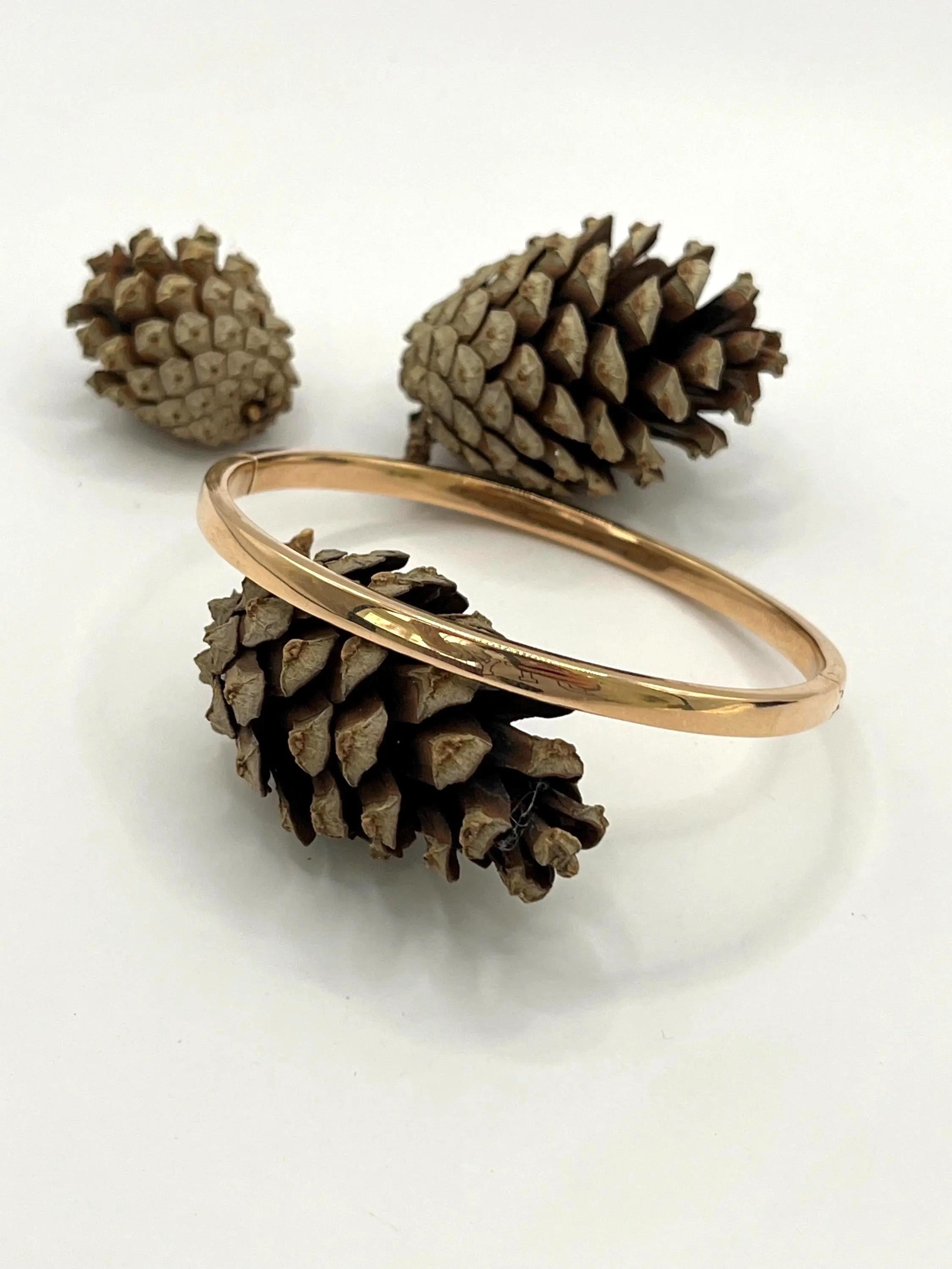 Vintage 1980s 18ct Rose Gold, Plain hinged bangle en venta 1