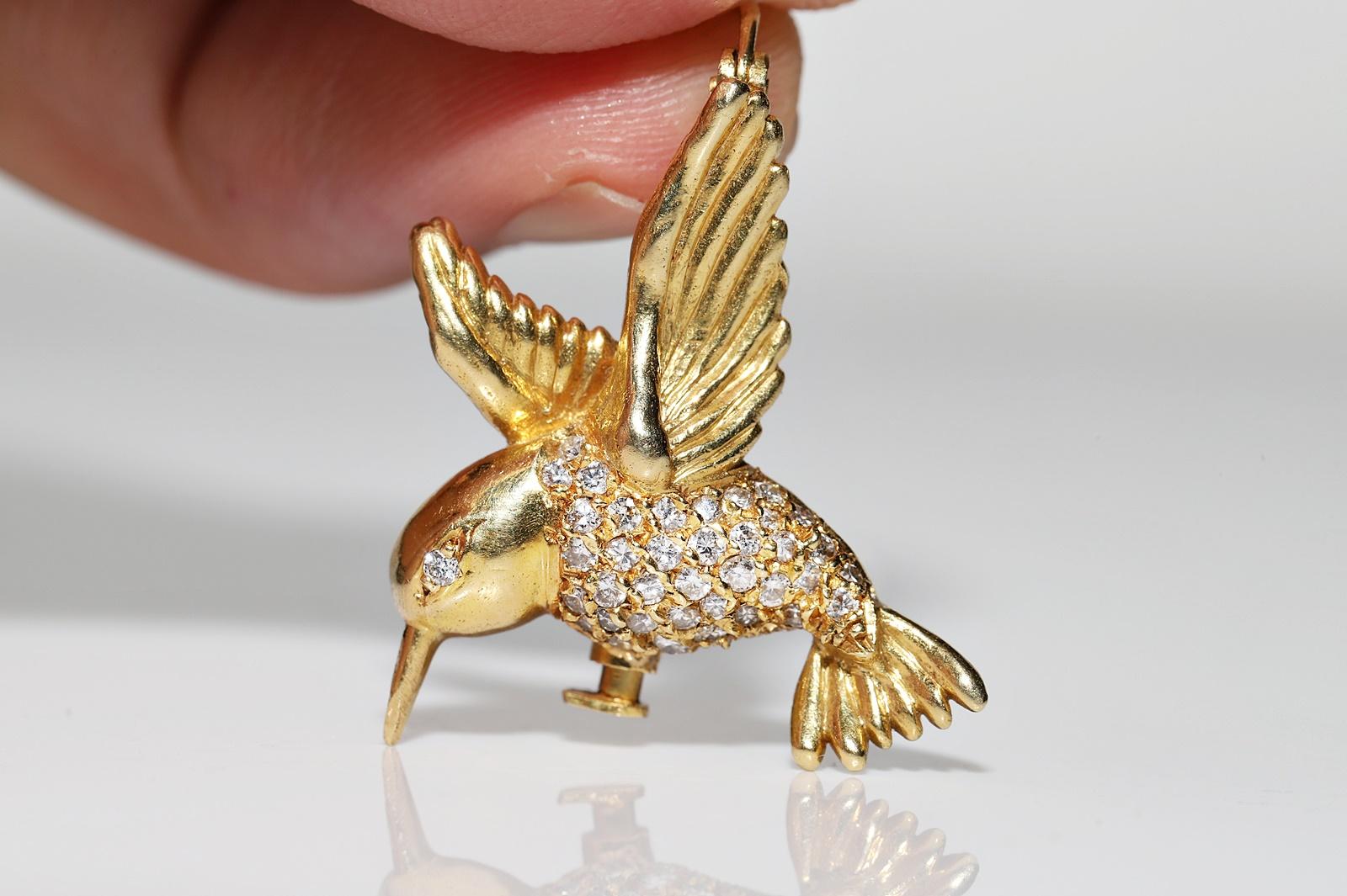 Vintage 1980s 18k Gold Natural Diamond Decorated Bird Brooch  For Sale 5
