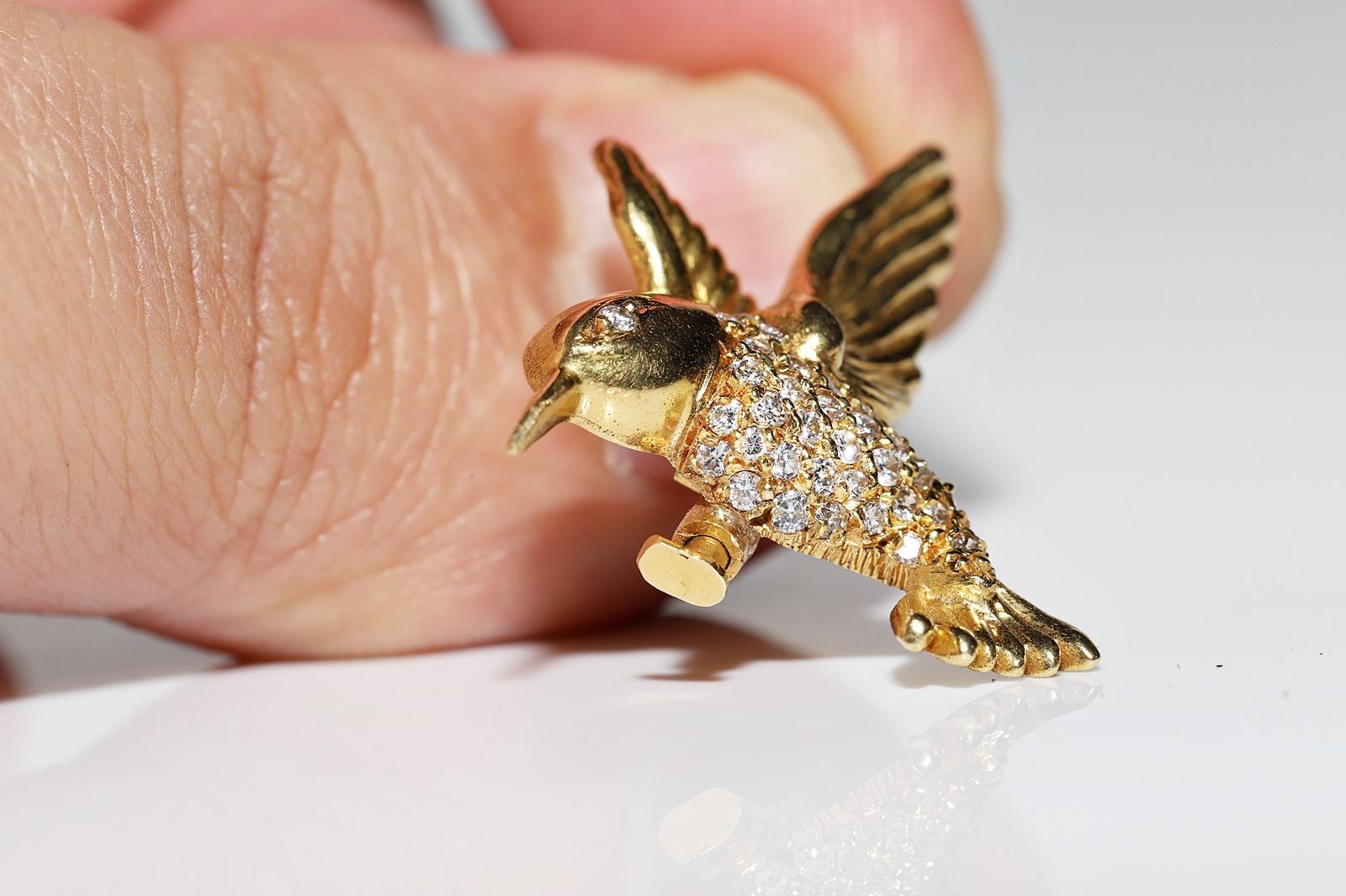 Vintage 1980er Jahre 18k Gold Natürliche Diamant Dekorierte Vogelbrosche  im Angebot 6