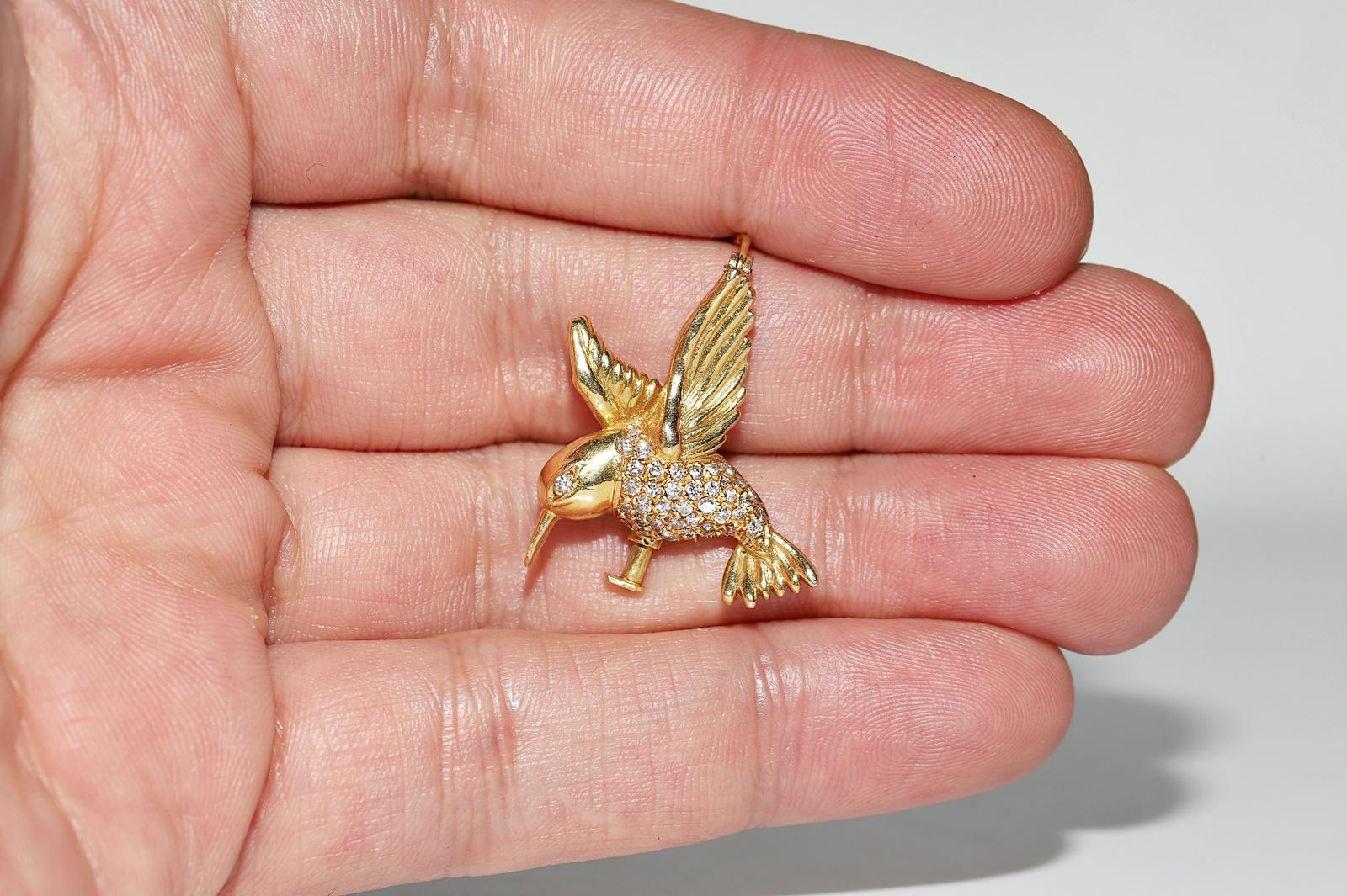 Vintage 1980s 18k Gold Natural Diamond Decorated Bird Brooch  In Good Condition For Sale In Fatih/İstanbul, 34