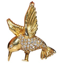 Broche oiseau vintage des années 1980 en or 18 carats décorée de diamants naturels