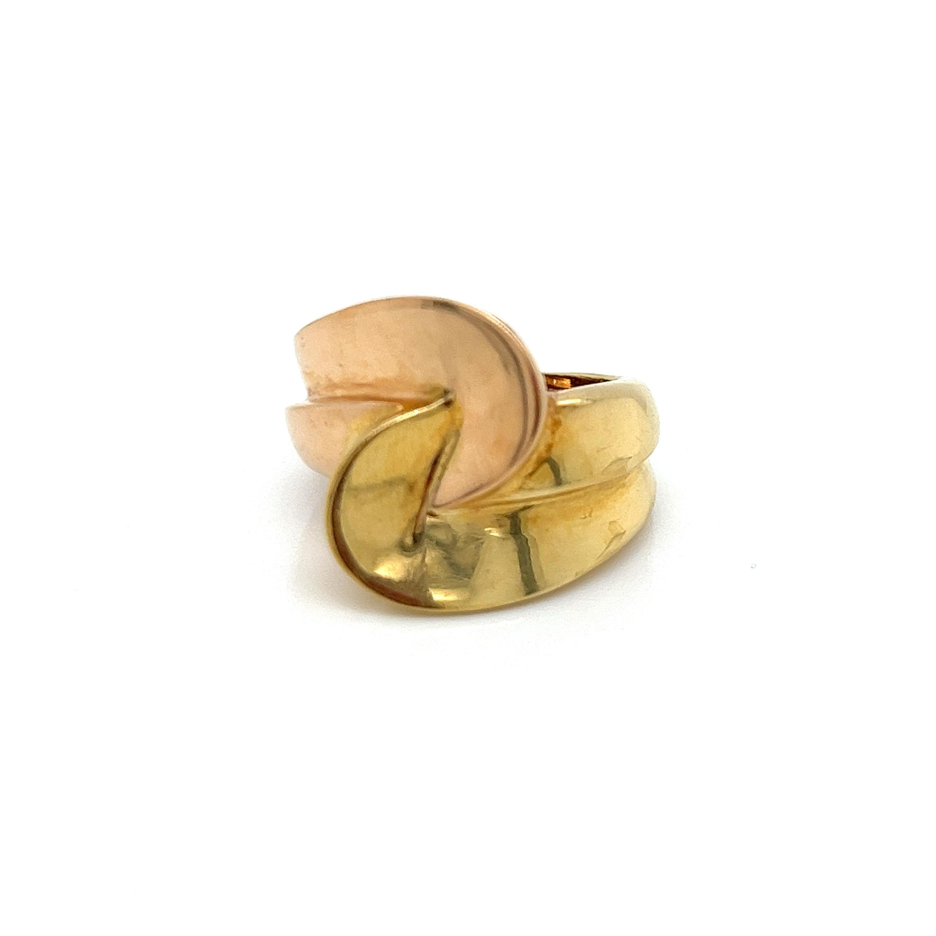 Vintage 1980's 18k Yellow And Rose Gold Wide Bypass Statement Ring For Sale 1
