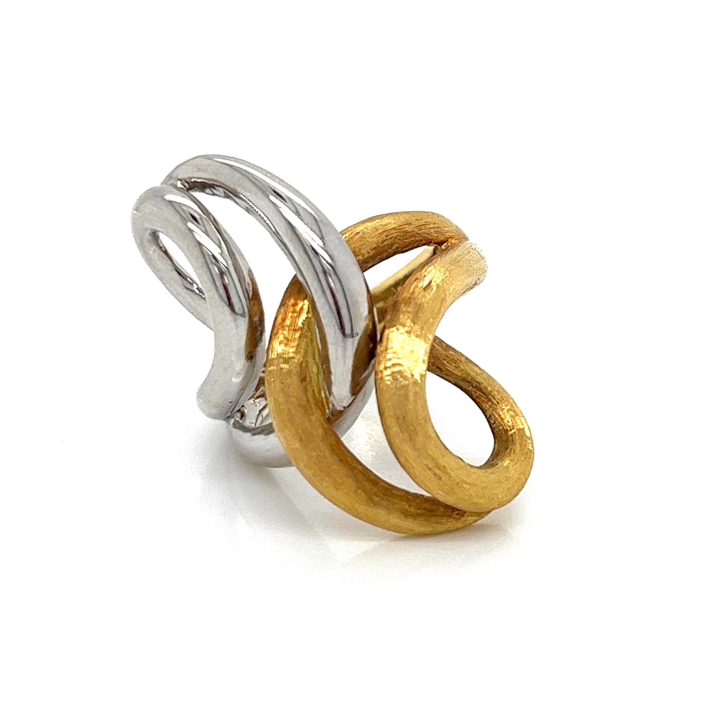 Vintage 1980's 18k Yellow and White Gold Bypass Statement Ring For Sale 1