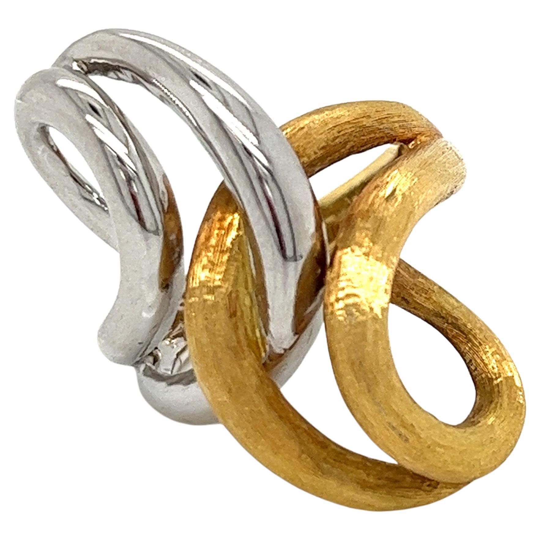 Vintage 1980's 18k Yellow and White Gold Bypass Statement Ring
