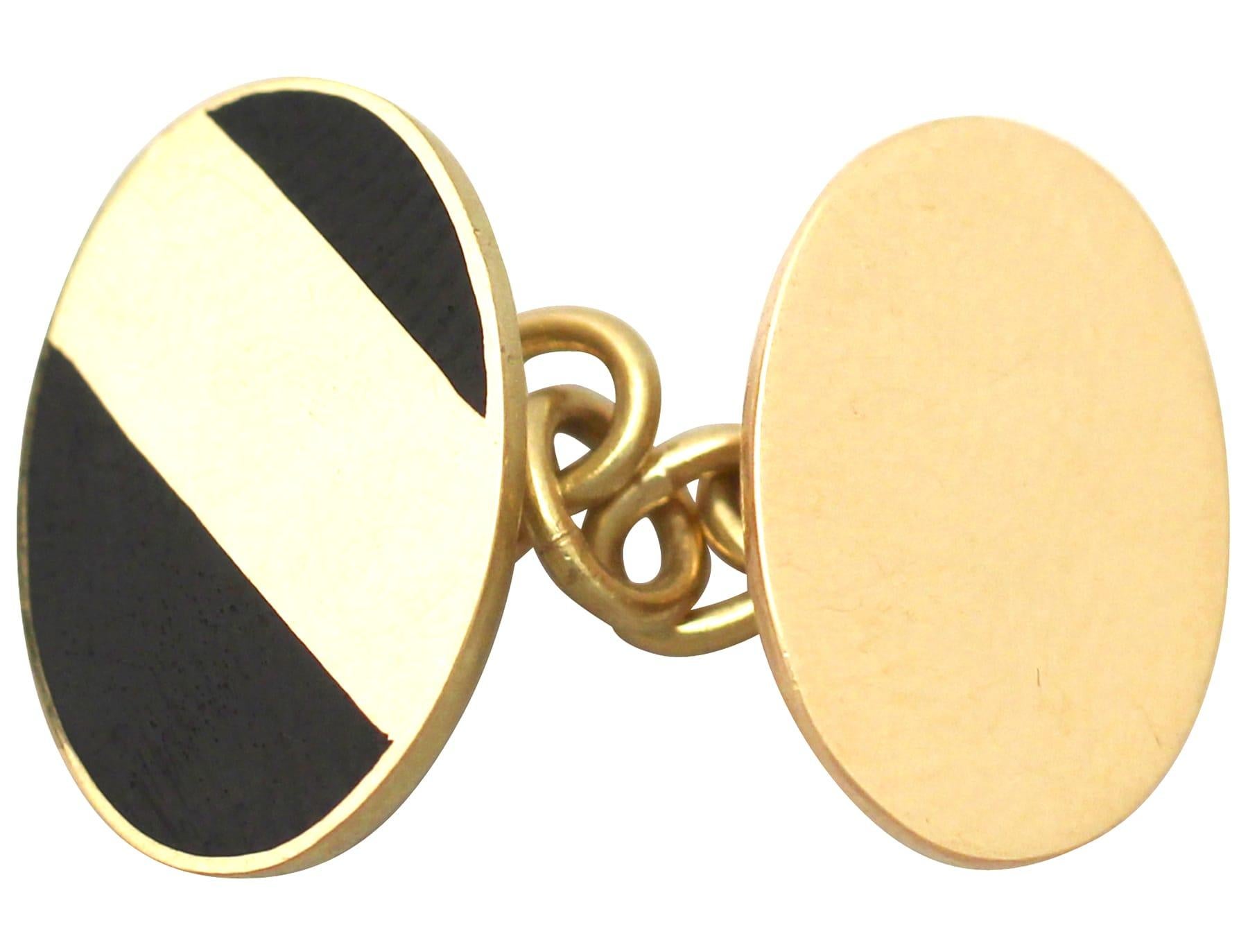 Vintage 1980s 18k Yellow Gold and Black Enamel Cufflinks In Excellent Condition For Sale In Jesmond, Newcastle Upon Tyne