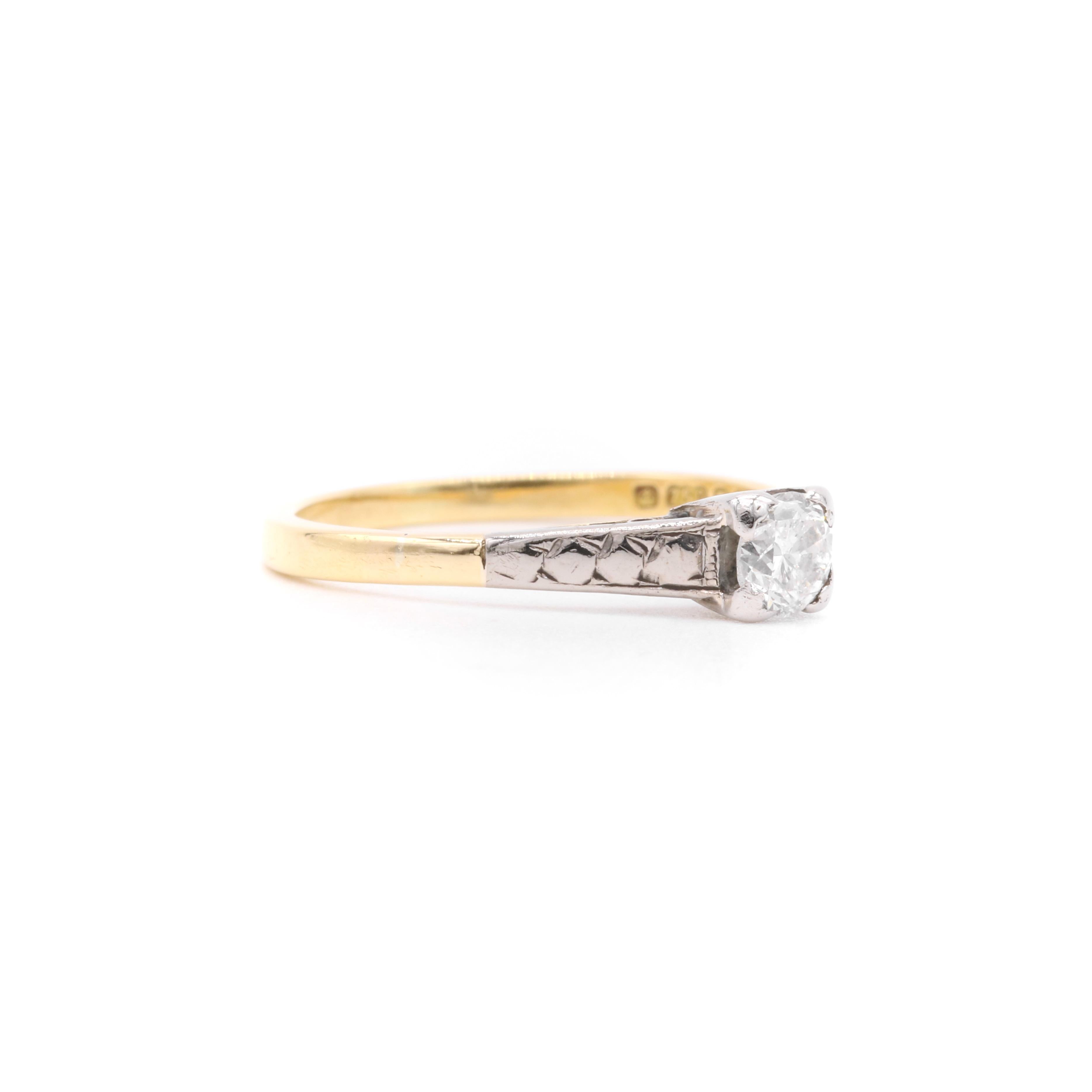 Bague solitaire vintage des années 1980 en or jaune 18 carats et platine avec 0,21 carat de diamants Unisexe en vente
