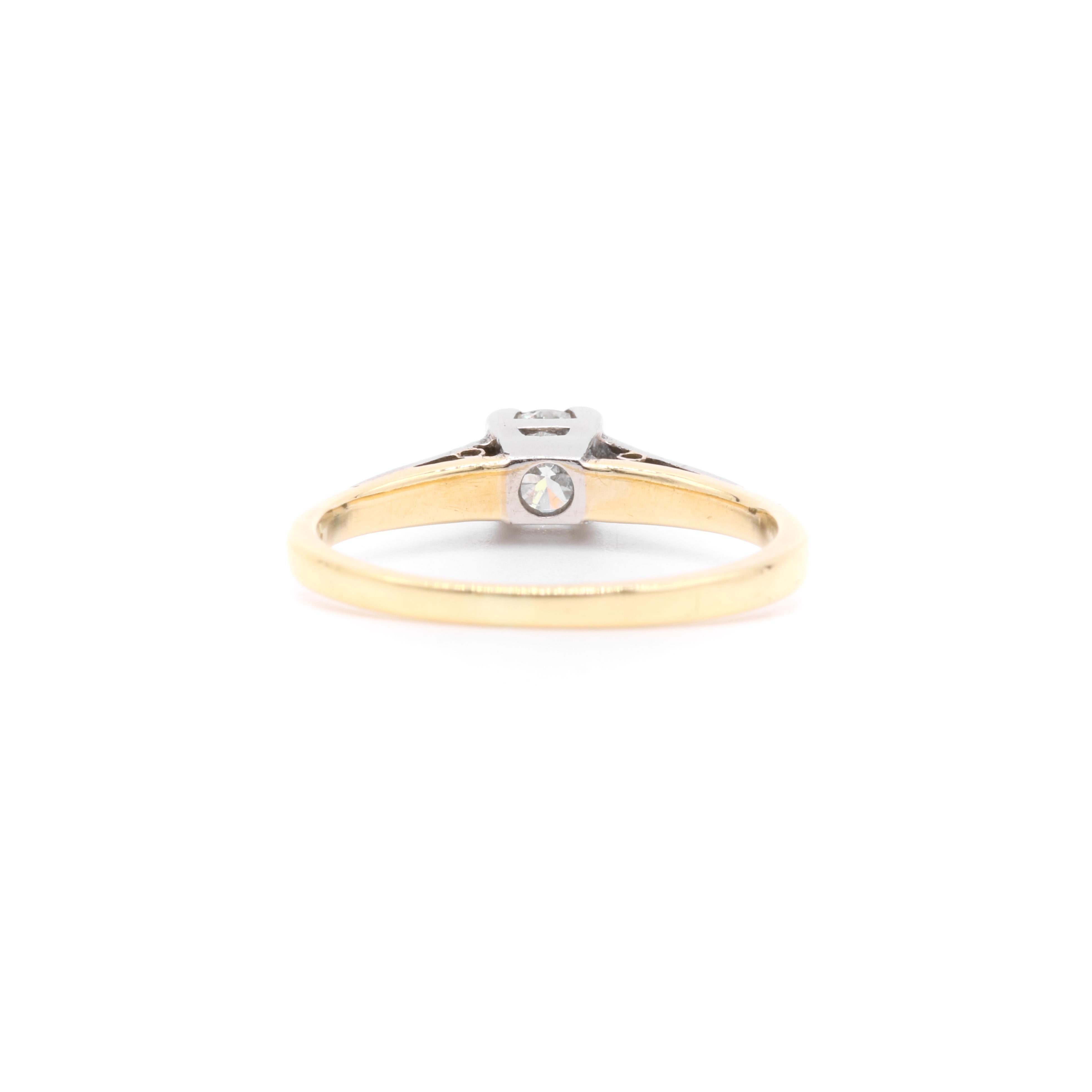 Bague solitaire vintage des années 1980 en or jaune 18 carats et platine avec 0,21 carat de diamants en vente 2