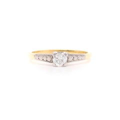 Vintage 1980s 18K Yellow Gold and Platinum 0.21ct Diamond Solitaire Ring