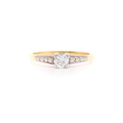 Vintage 1980s 18K Yellow Gold and Platinum 0.21ct Diamond Solitaire Ring