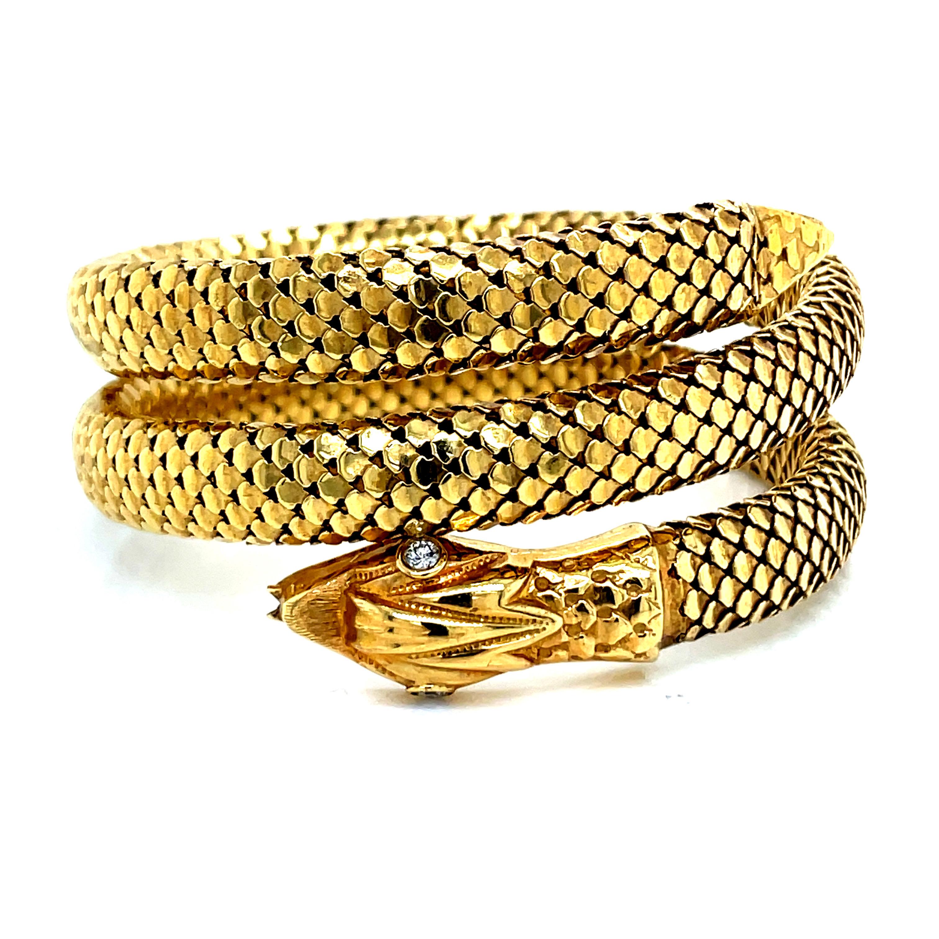 Vintage 1980 Bracelet serpent et brassard en or jaune 18k Pour femmes en vente