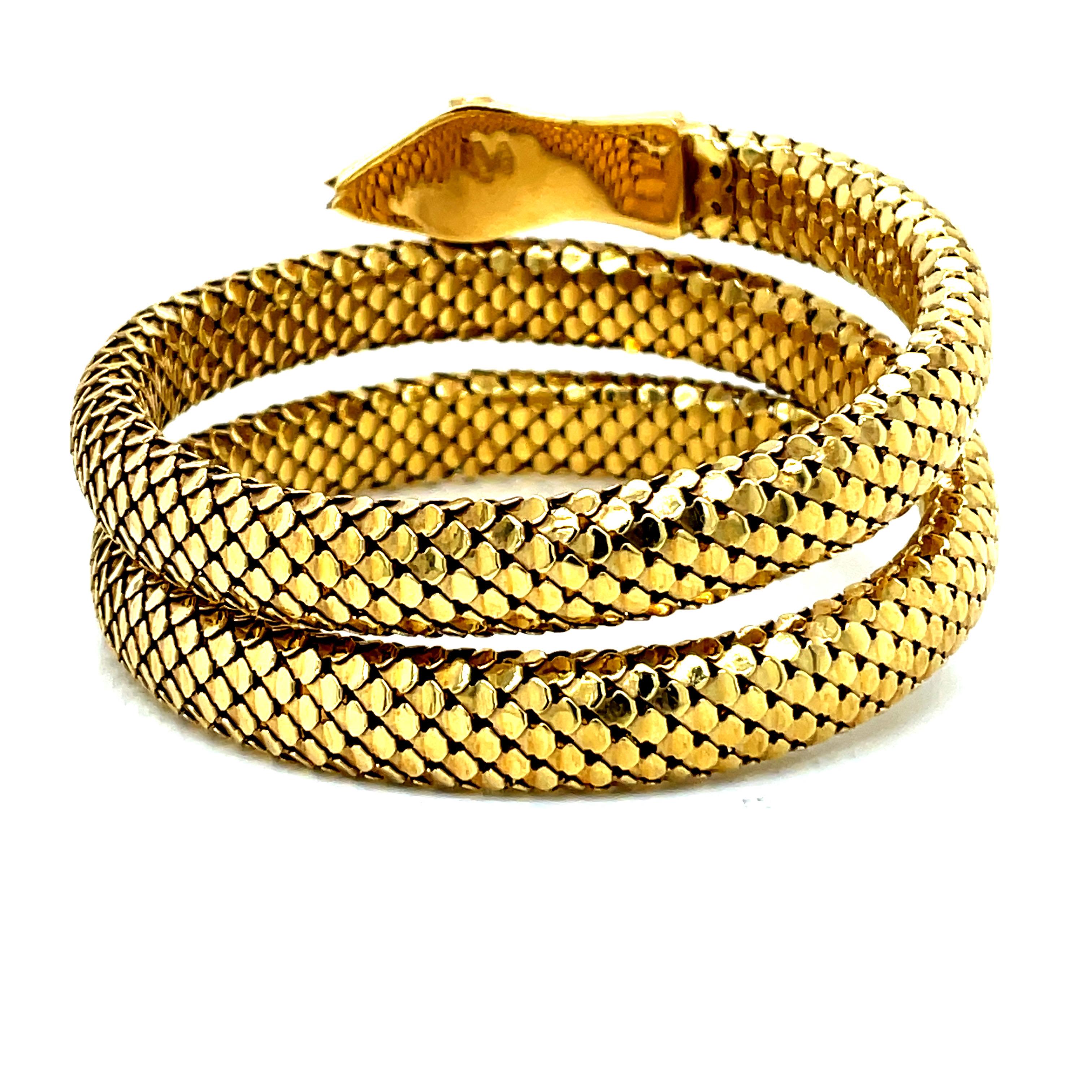Vintage 1980s 18k Yellow Gold Snake Bracelet and Arm Band For Sale 1