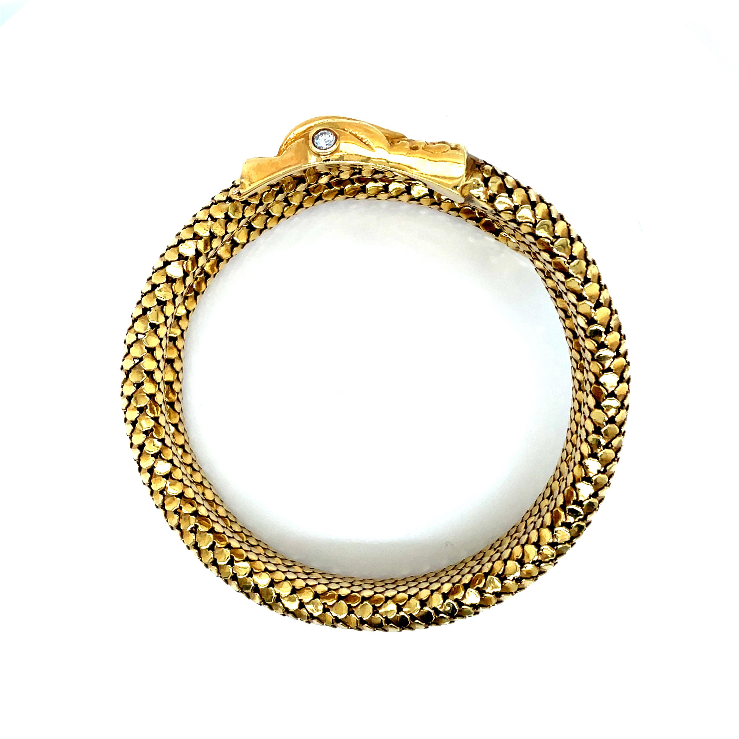 Vintage 1980s 18k Yellow Gold Snake Bracelet and Arm Band For Sale 2