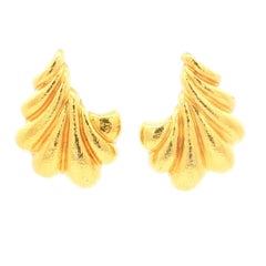 Vintage 1980s 22K Zolotas Yellow Gold Greek Ginkgo Leaf Clip Earrings
