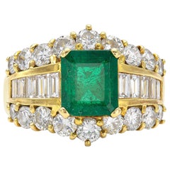 Anillo vintage de esmeralda de 2,50 quilates con diamantes de los años 80