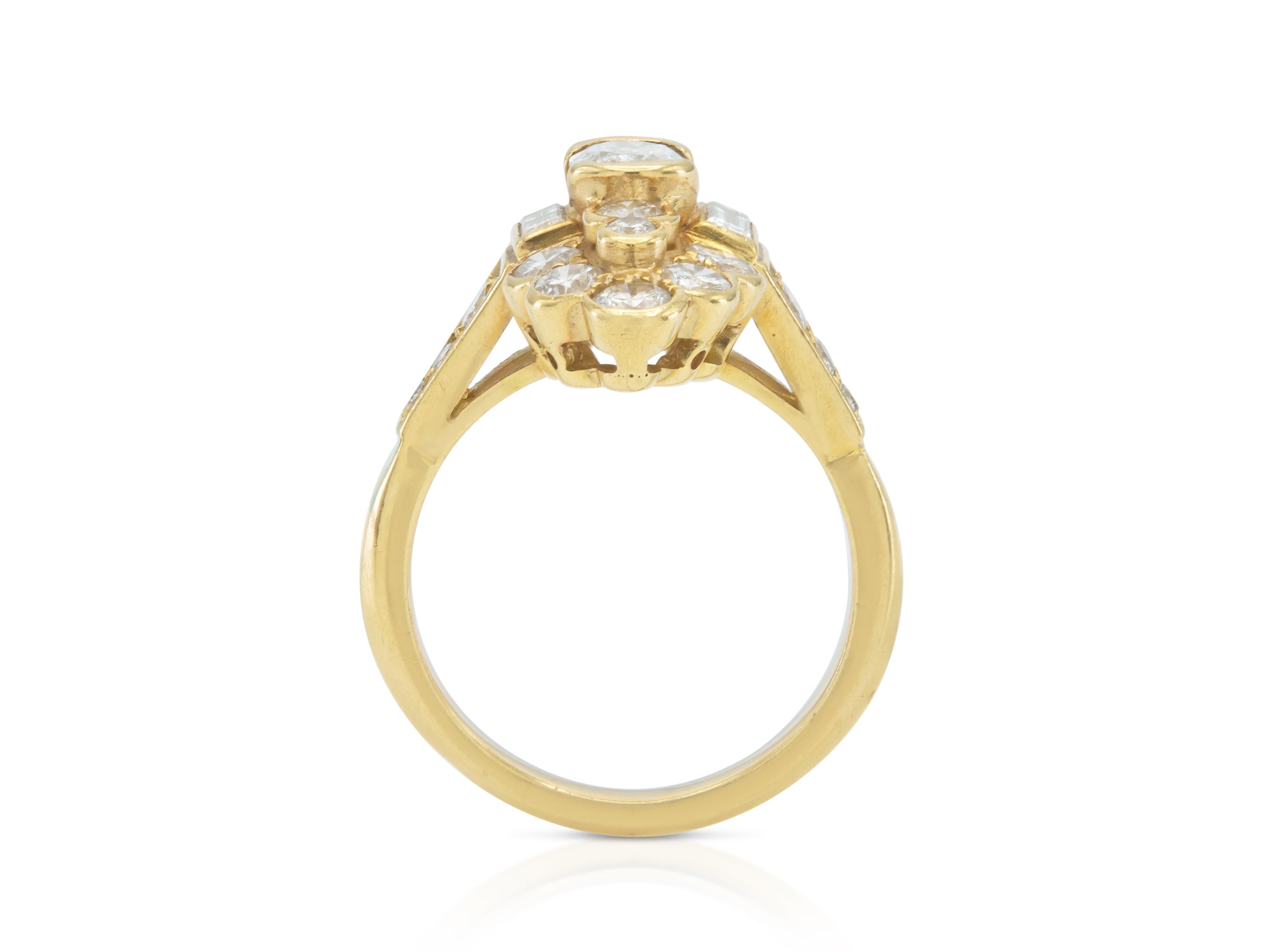 Vintage 1980er Jahre 2,50 Karat Diamanten im Mischschliff Navette Ring im Zustand „Gut“ im Angebot in New York, NY