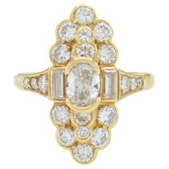 Vintage 1980er Jahre 2,50 Karat Diamanten im Mischschliff Navette Ring