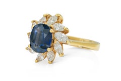 Bague vintage des années 1980 avec saphir taille ovale de 2,54 carats et diamants marquises de 1,16 carat