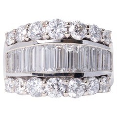 Vintage 1980s 3 Carat Baguette and Round Diamond Two-Tone Gold Wide Band Ring