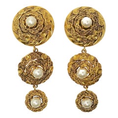 Vintage 1980s 3-Drop Faux Pearl Earrings