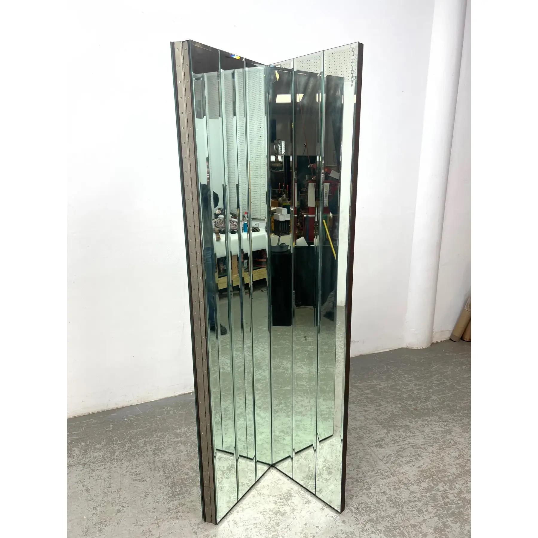 Biombo Espejado Biselado Vintage Años 80 3 Paneles finales del siglo XX en venta