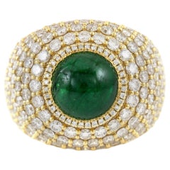 Vintage 1980s 3,00 Karat Cabochon Smaragd Ring mit Diamanten