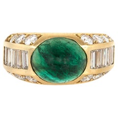 Vintage 1980s 3.00 Carat Cabochon Emerald Ring with Diamonds