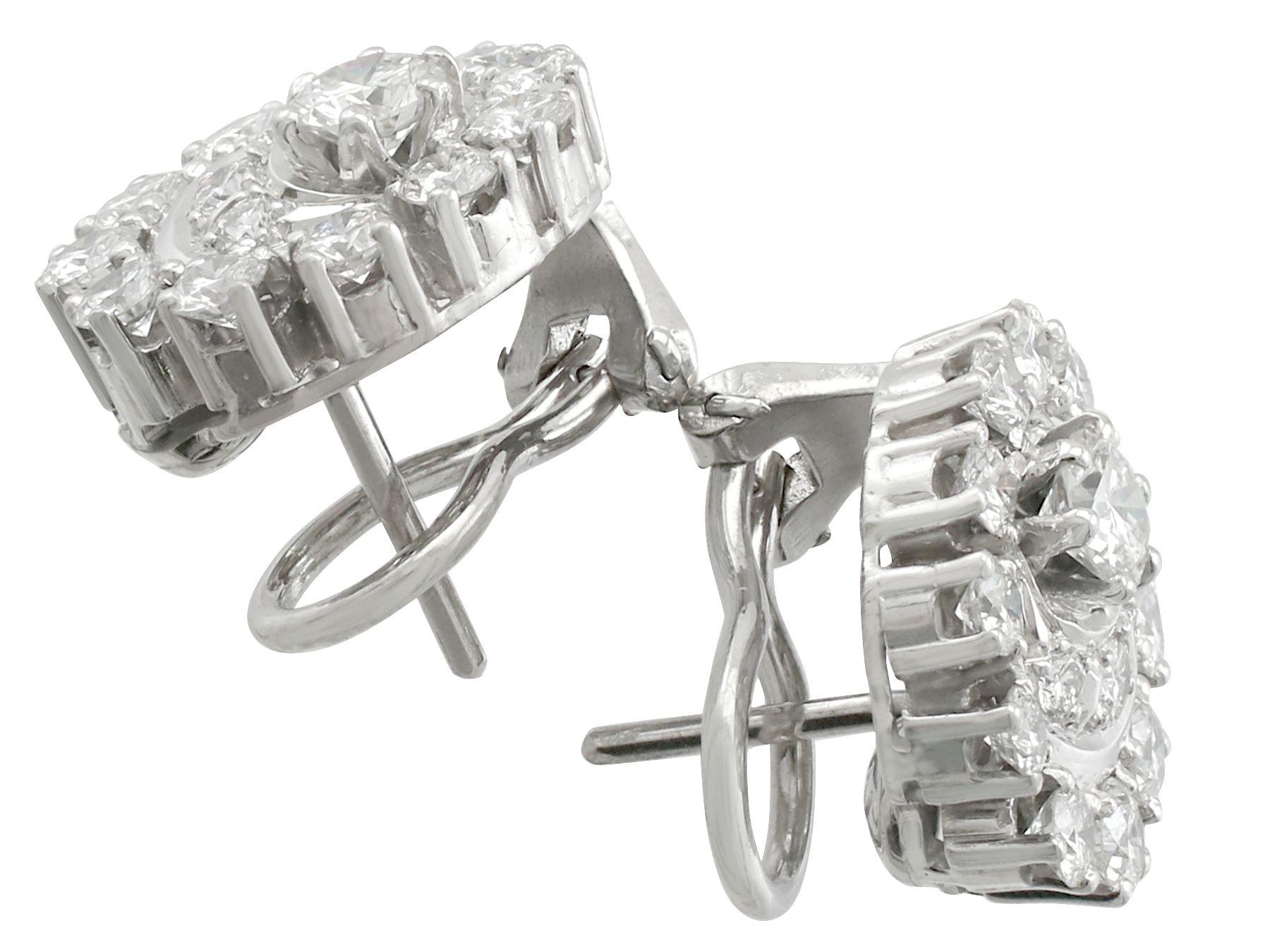 Women's Vintage 1980s 3.05 Carat Diamond White Gold and Platinum Set Cluster Earrings