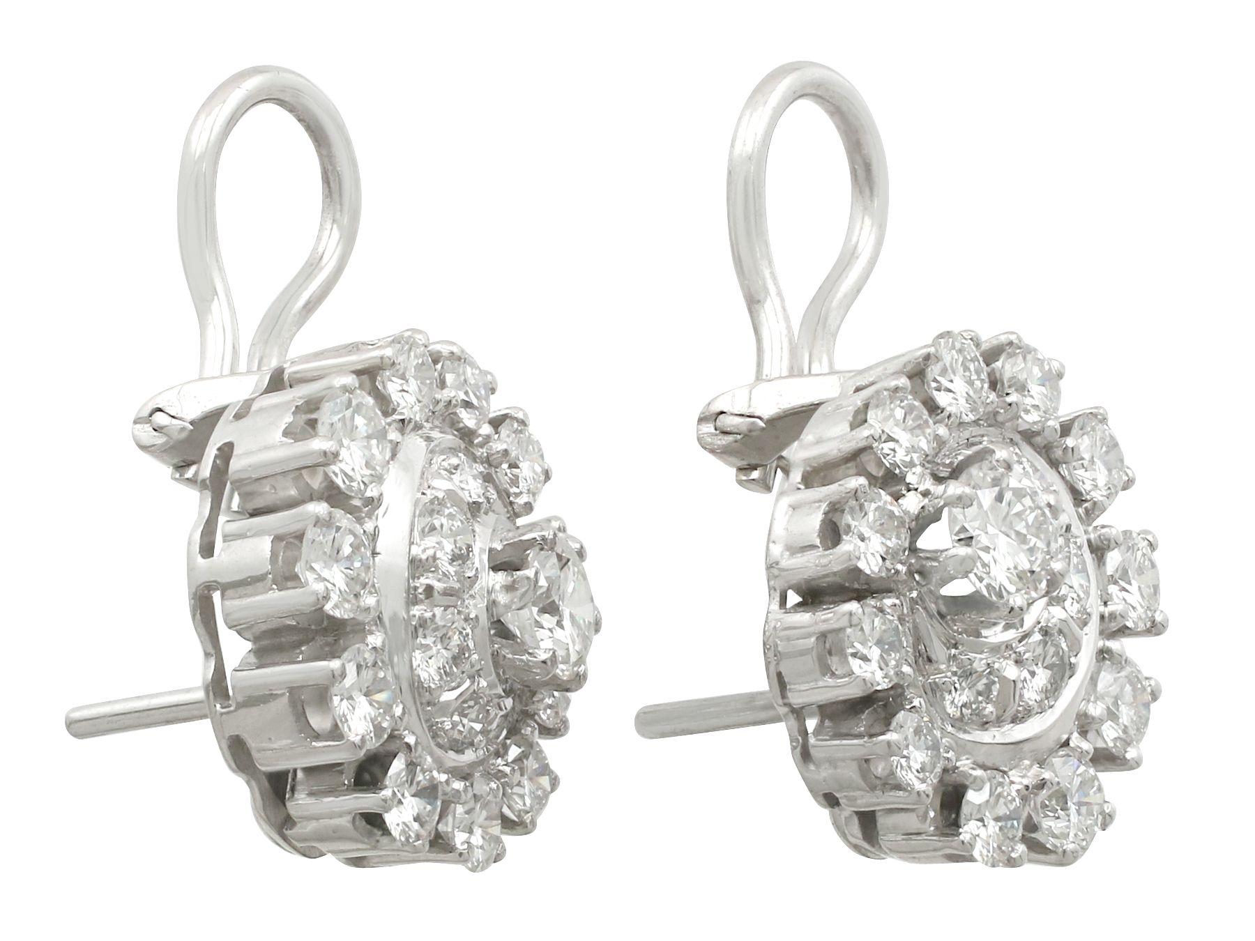 Vintage 1980s 3.05 Carat Diamond White Gold and Platinum Set Cluster Earrings 1