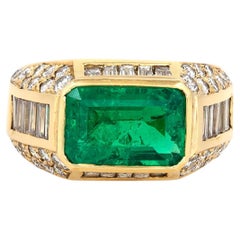 Bague vintage des années 1980 avec émeraude de 3,06 carats et diamants