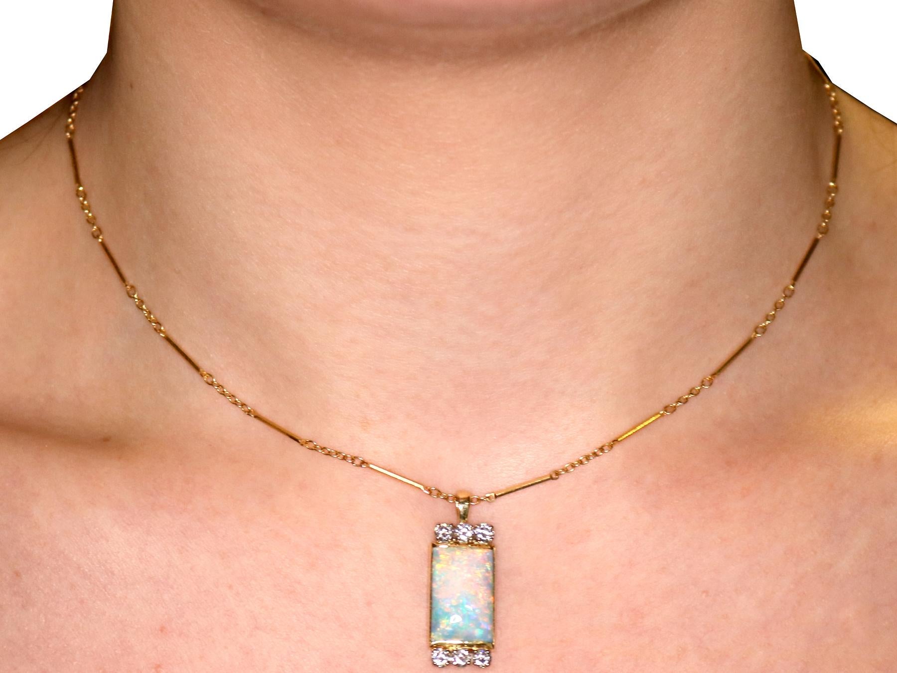 Vintage 1980s 3.18 Carat Opal and Diamond Gold Pendant 1