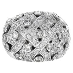 Anillo Bombe vintage de los años 80 con diamantes de 3,40 quilates en tejido de cesta