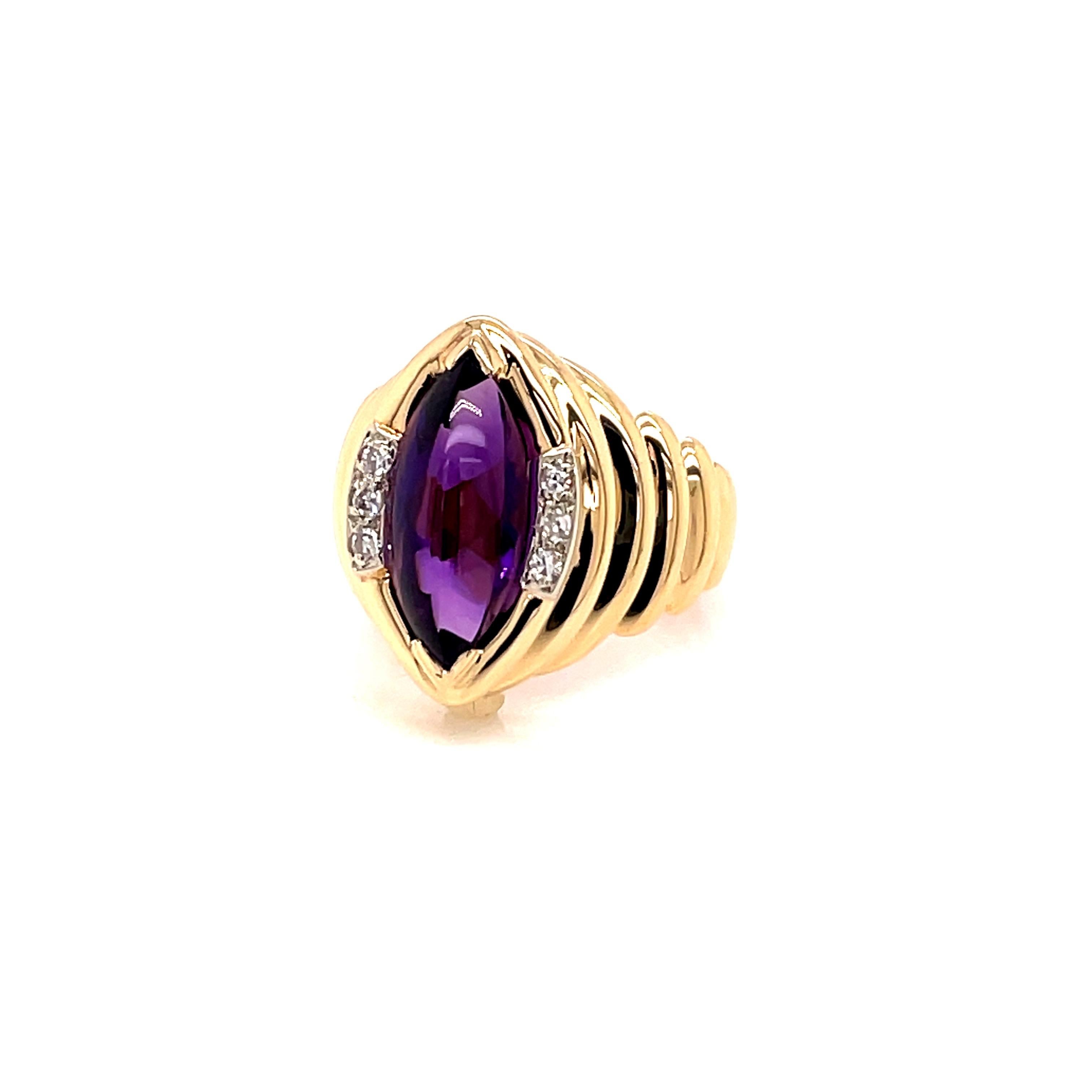 Marquise Cut Vintage 1980's 3.50ct Marquise Cabochon Amethyst Ring with Diamonds For Sale