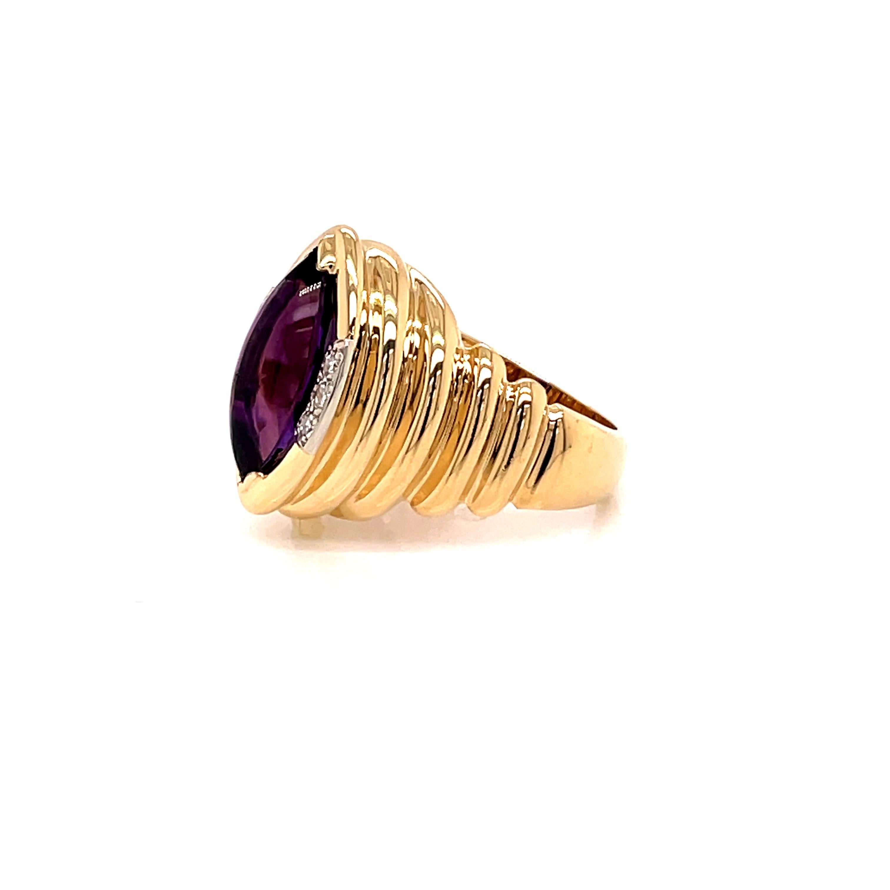 Women's Vintage 1980's 3.50ct Marquise Cabochon Amethyst Ring with Diamonds For Sale