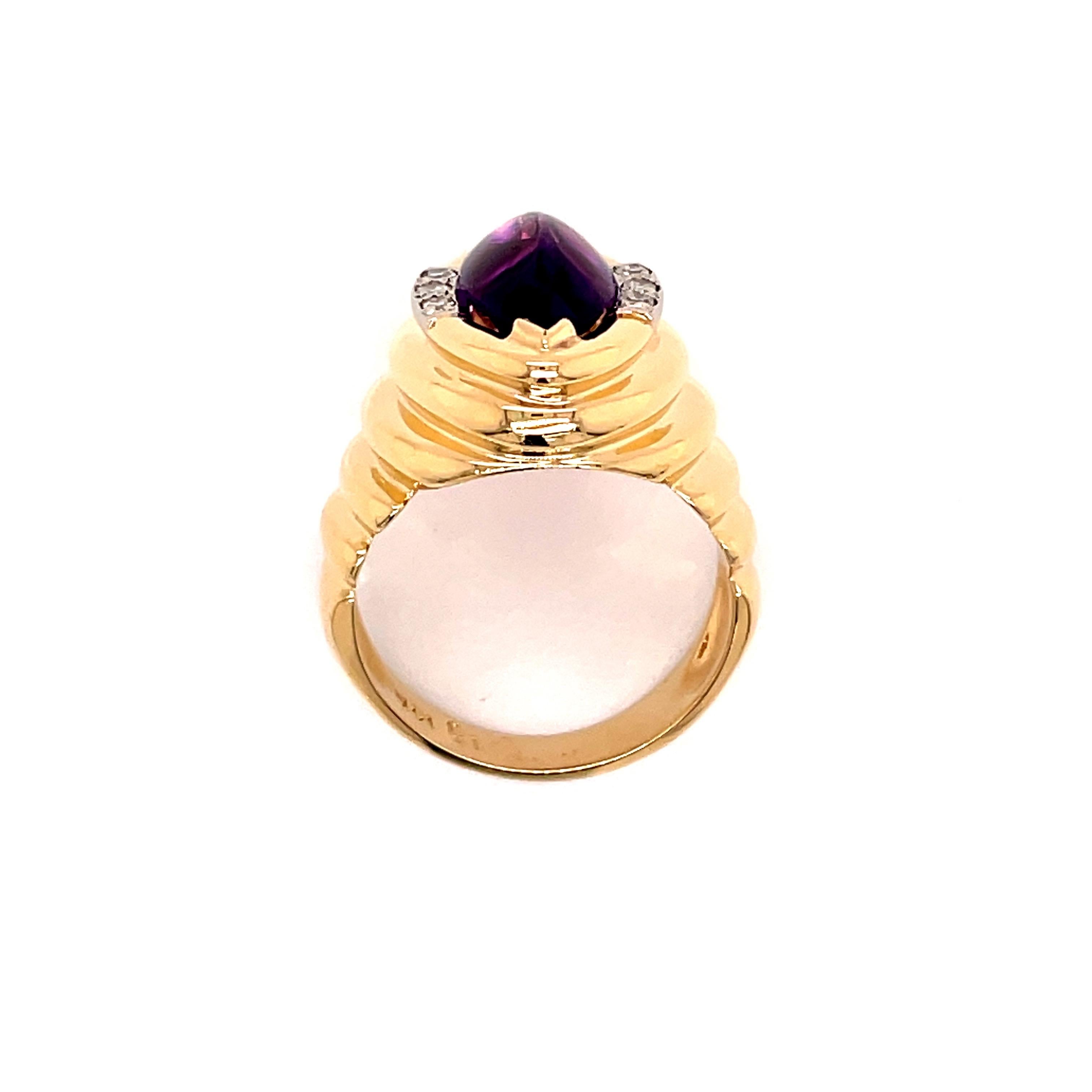 Vintage 1980's 3.50ct Marquise Cabochon Amethyst Ring with Diamonds For Sale 1