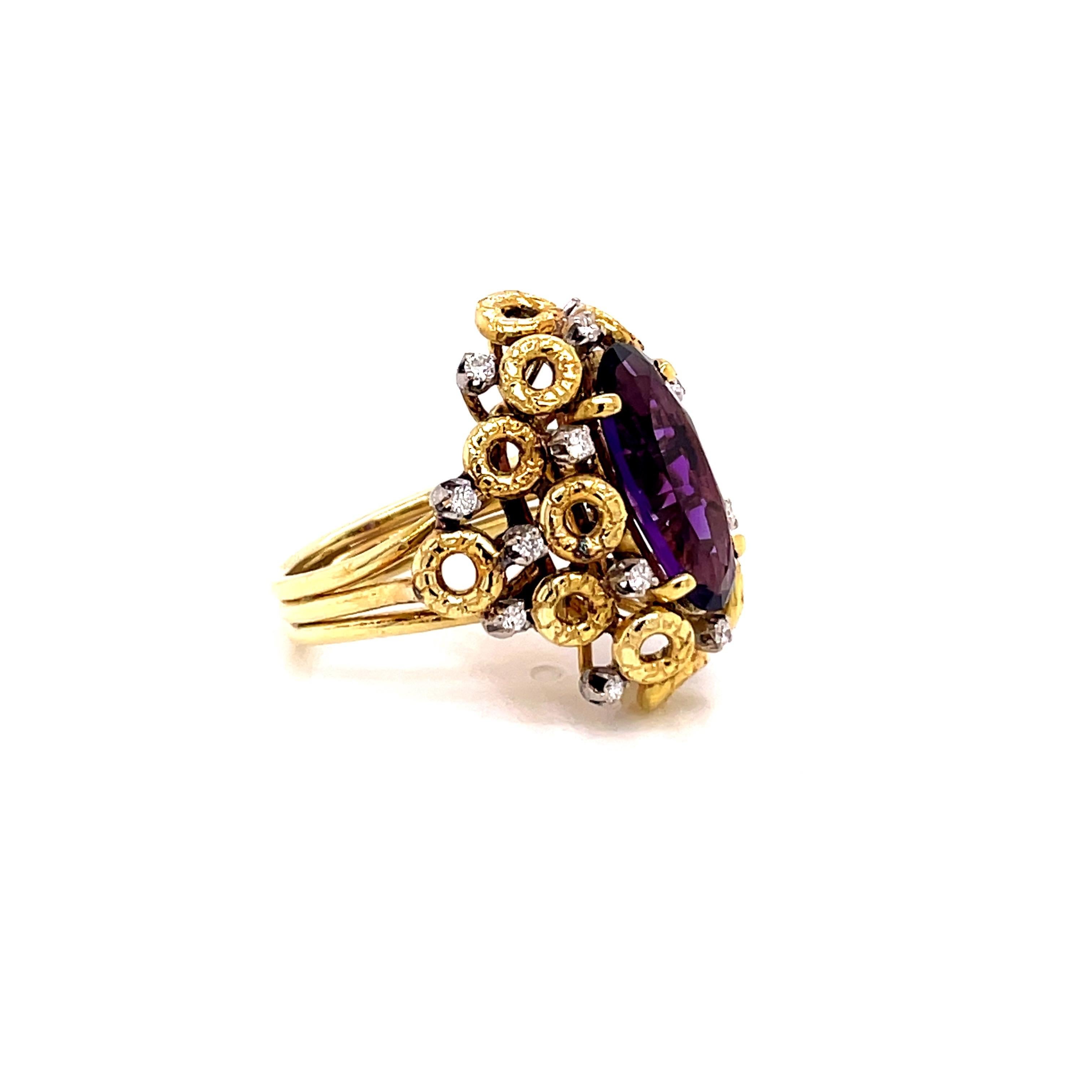Contemporary Vintage 1980's 3ct Oval Cut Amethyst Ring with Diamonds For Sale