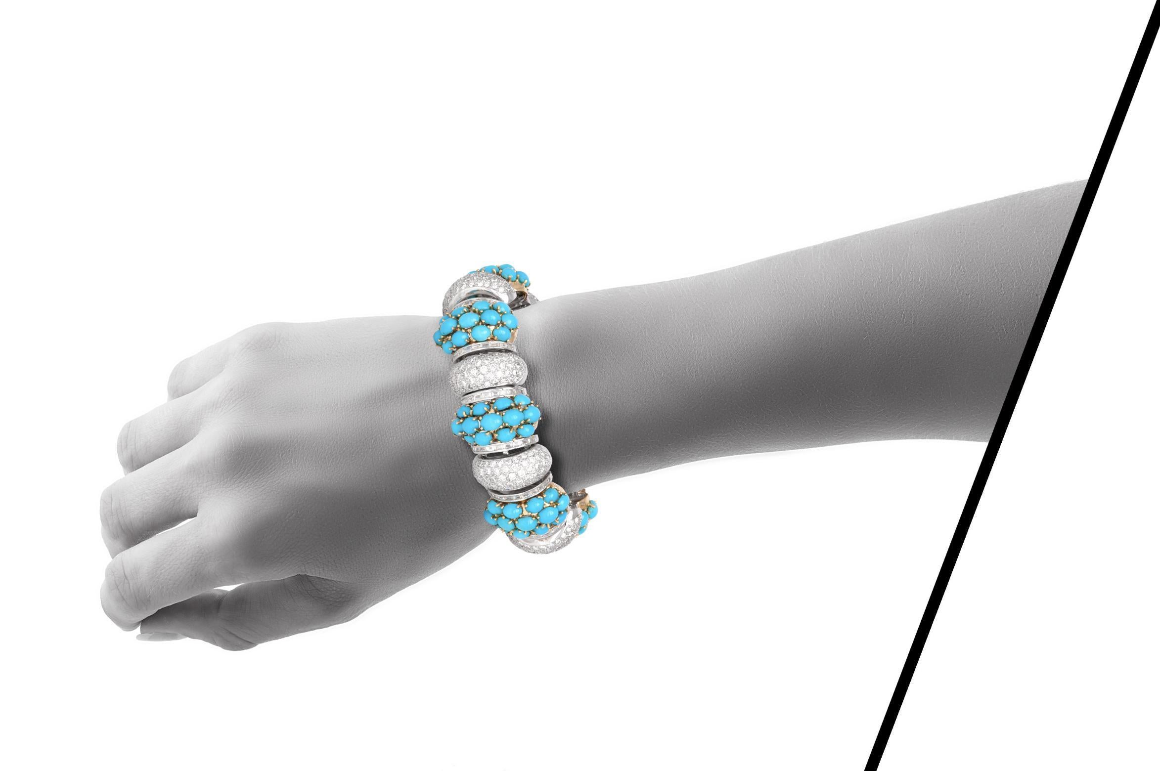 Vintage 1980s 41.75 Carat Turquoise and 15.75 Carat Diamond Bracelet In Good Condition For Sale In New York, NY