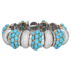 Bracelet vintage des années 1980 avec turquoise de 41,75 carats et diamants de 15,75 carats