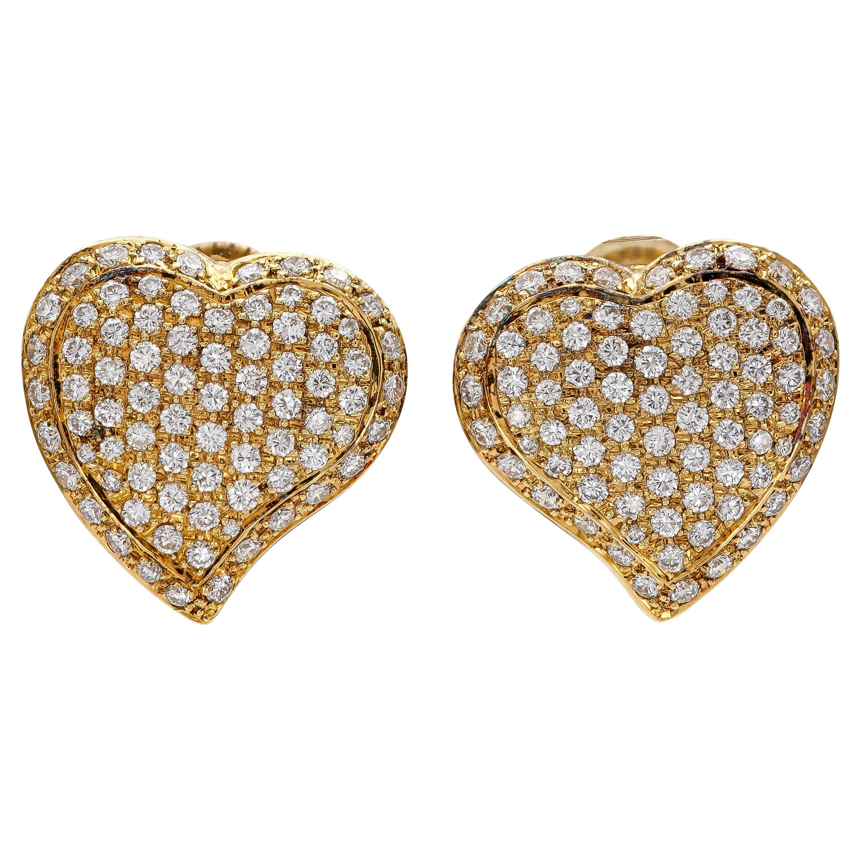 Vintage 1980s 4.20 Carat Diamond Heart Earrings For Sale