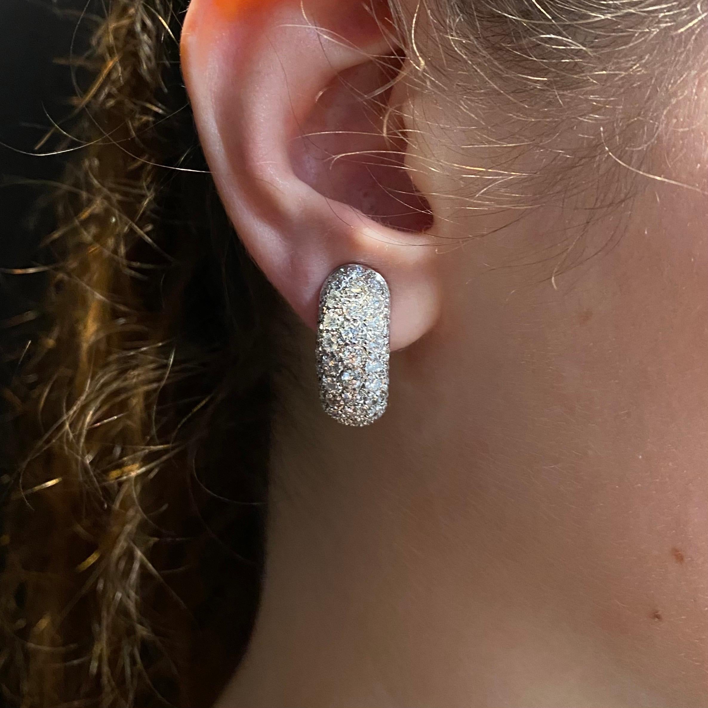 Vintage 1980s 4ct Pave Set Diamond Hoop Earrings 19.2 Karat White Gold Portugal 5