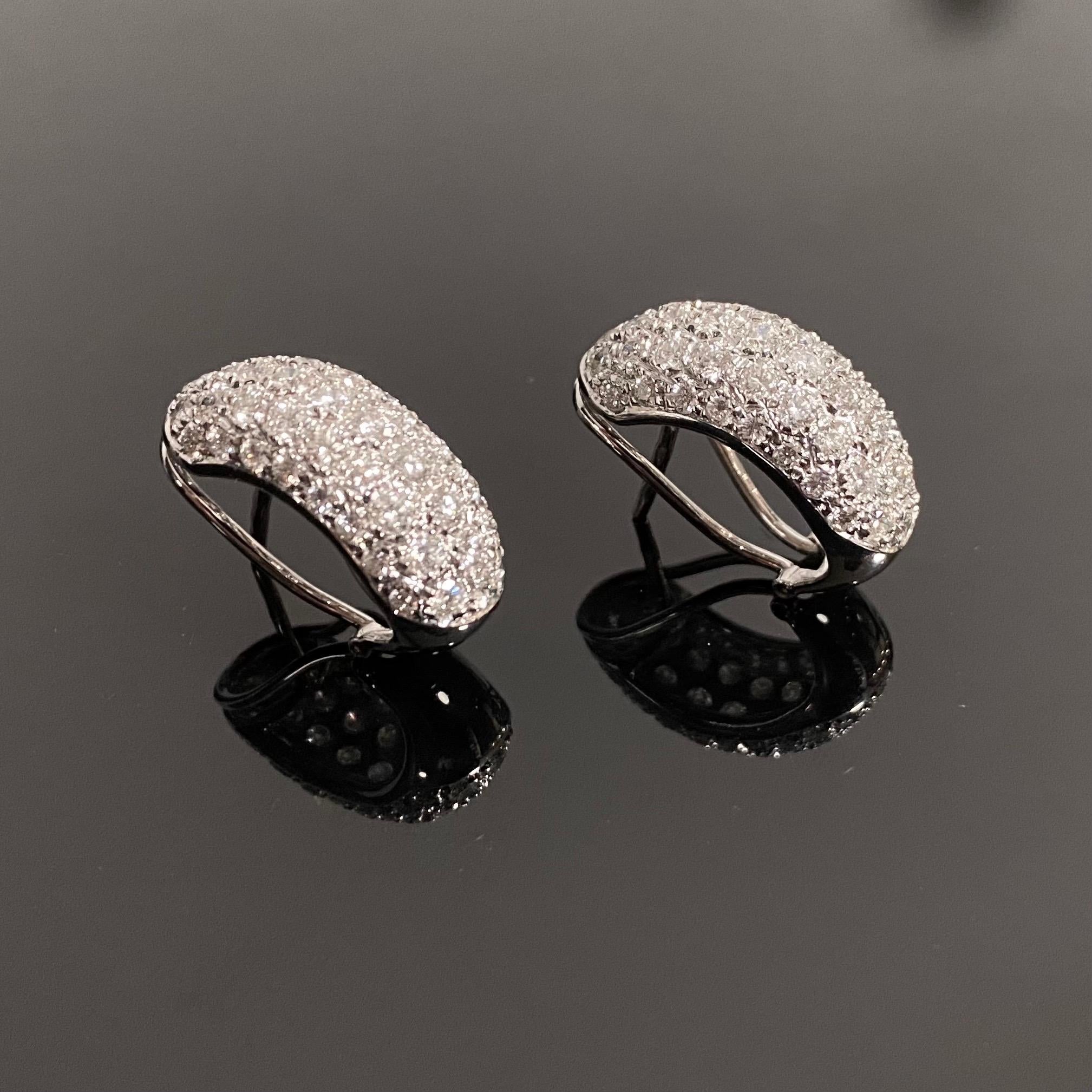 Round Cut Vintage 1980s 4ct Pave Set Diamond Hoop Earrings 19.2 Karat White Gold Portugal