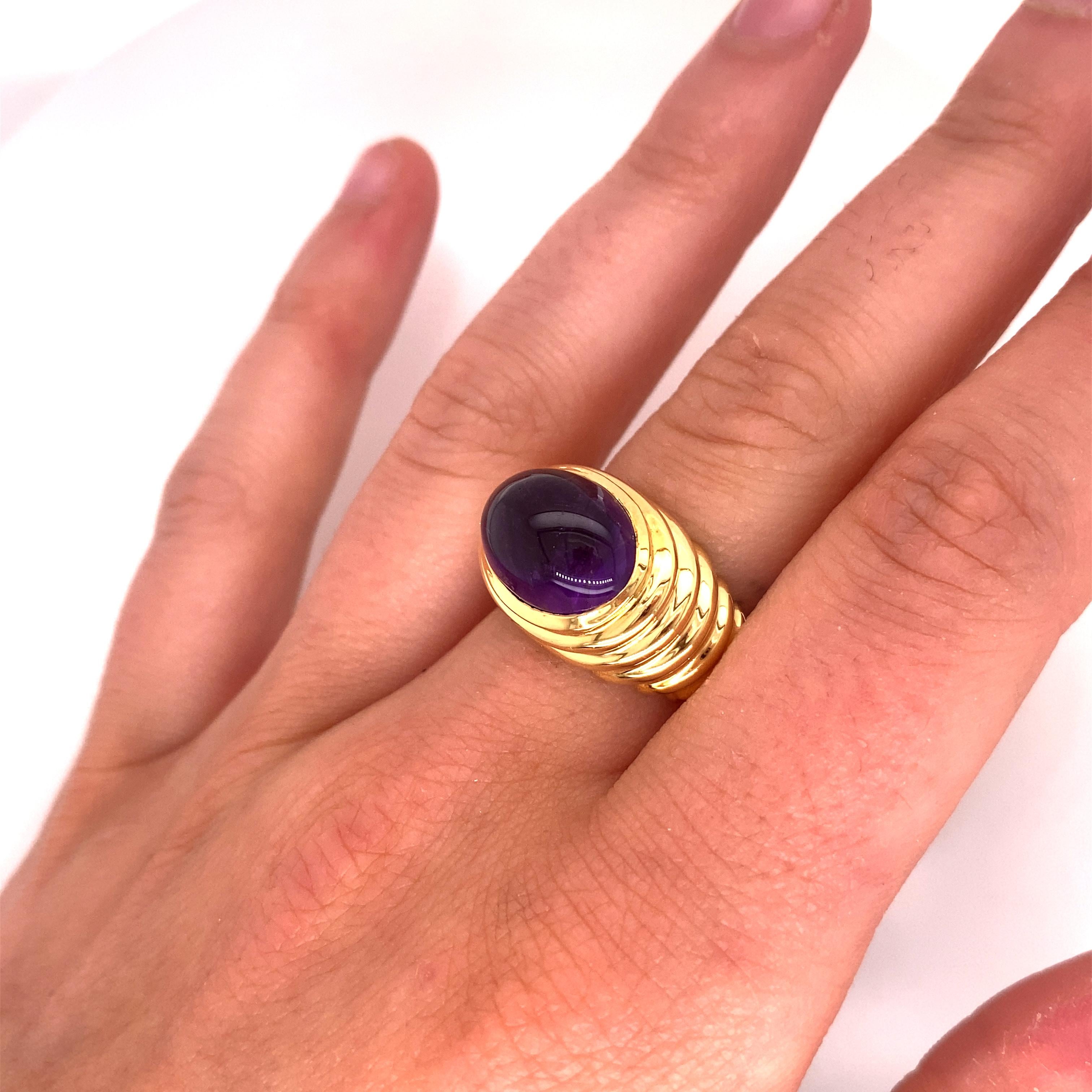 Vintage 1980's 5ct Oval Cabochon Amethyst Ring For Sale 5