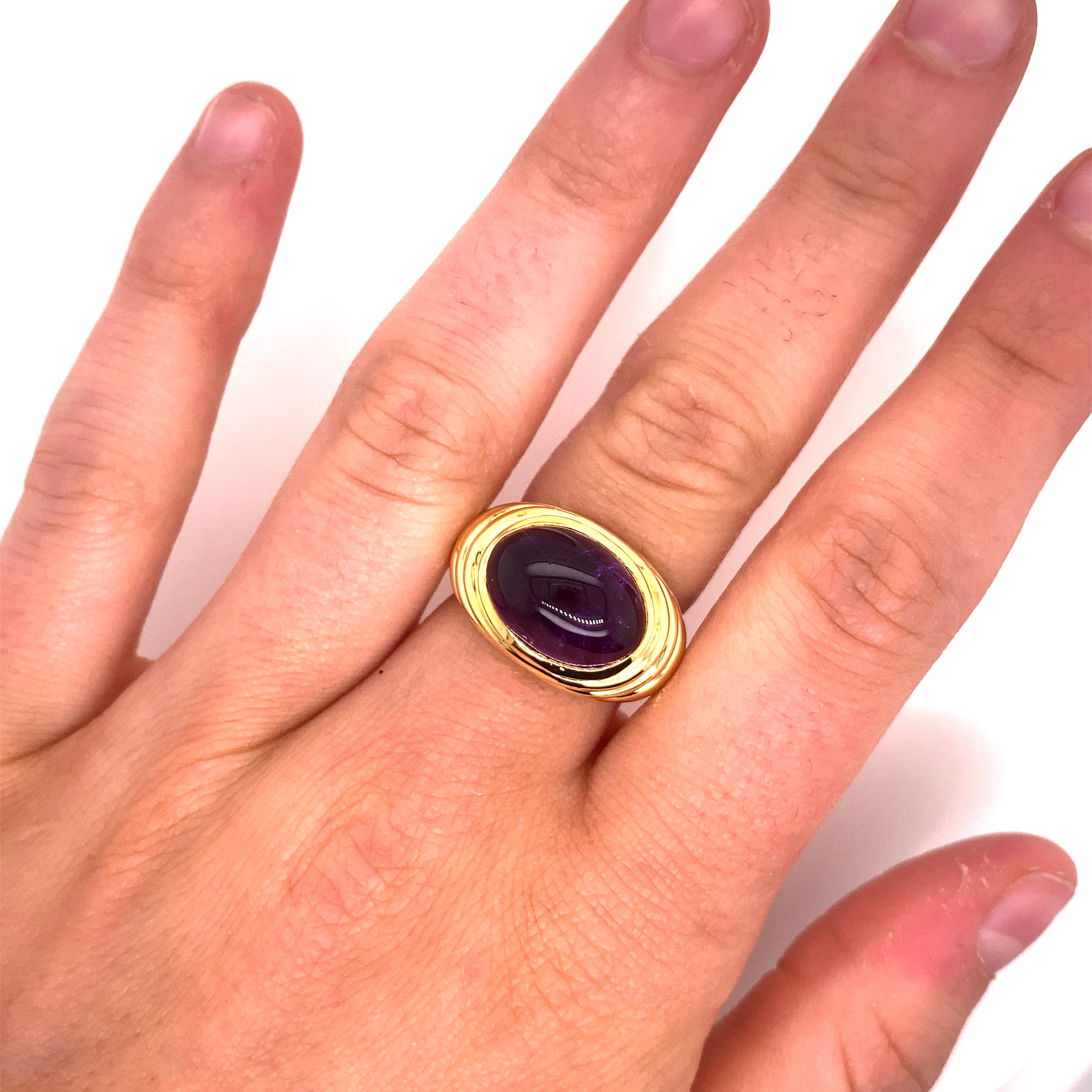 Vintage 1980's 5ct Oval Cabochon Amethyst Ring For Sale 3