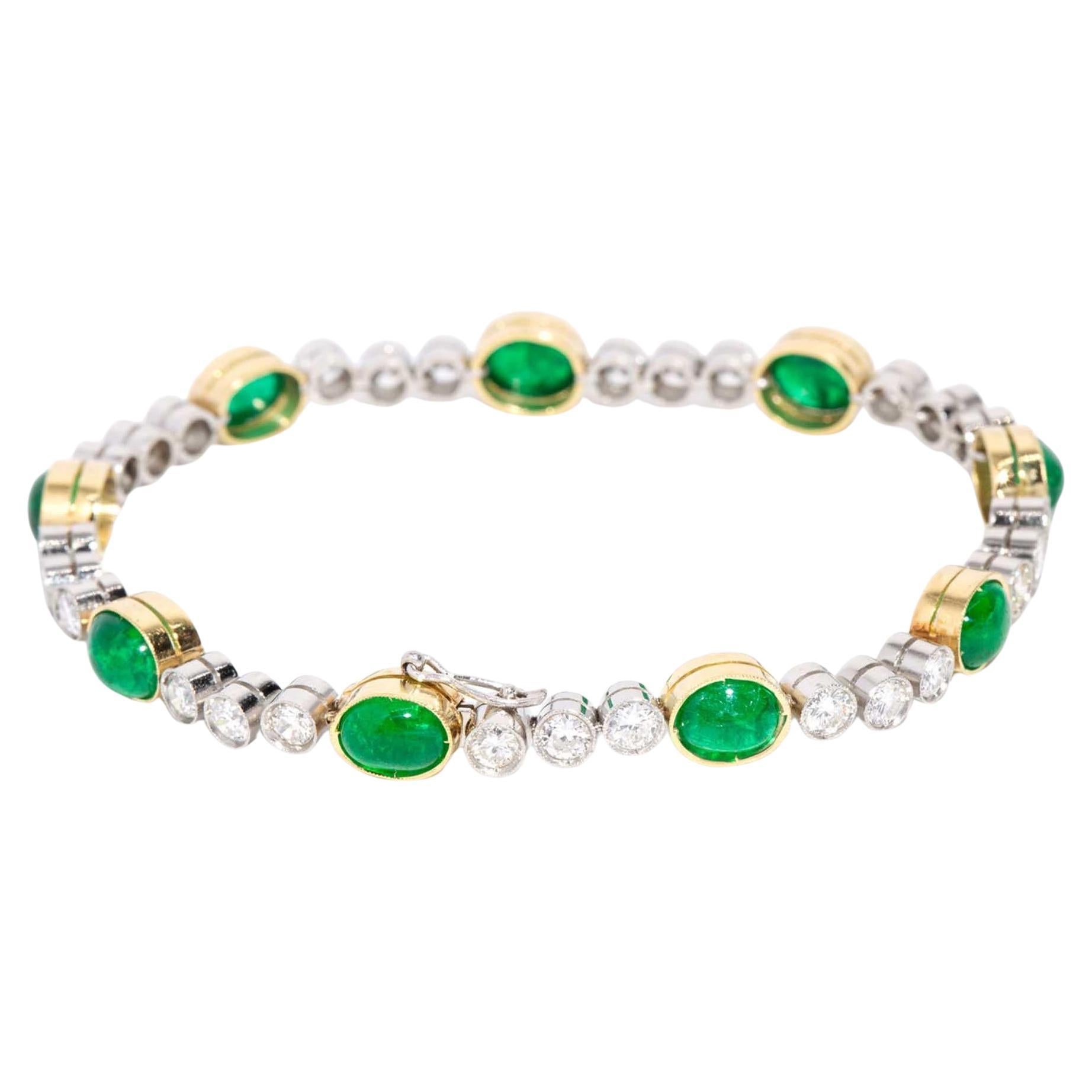 Bracciale tennis vintage anni '80 con smeraldo da 7,20 carati e diamanti da 3,24 carati in oro 18 carati