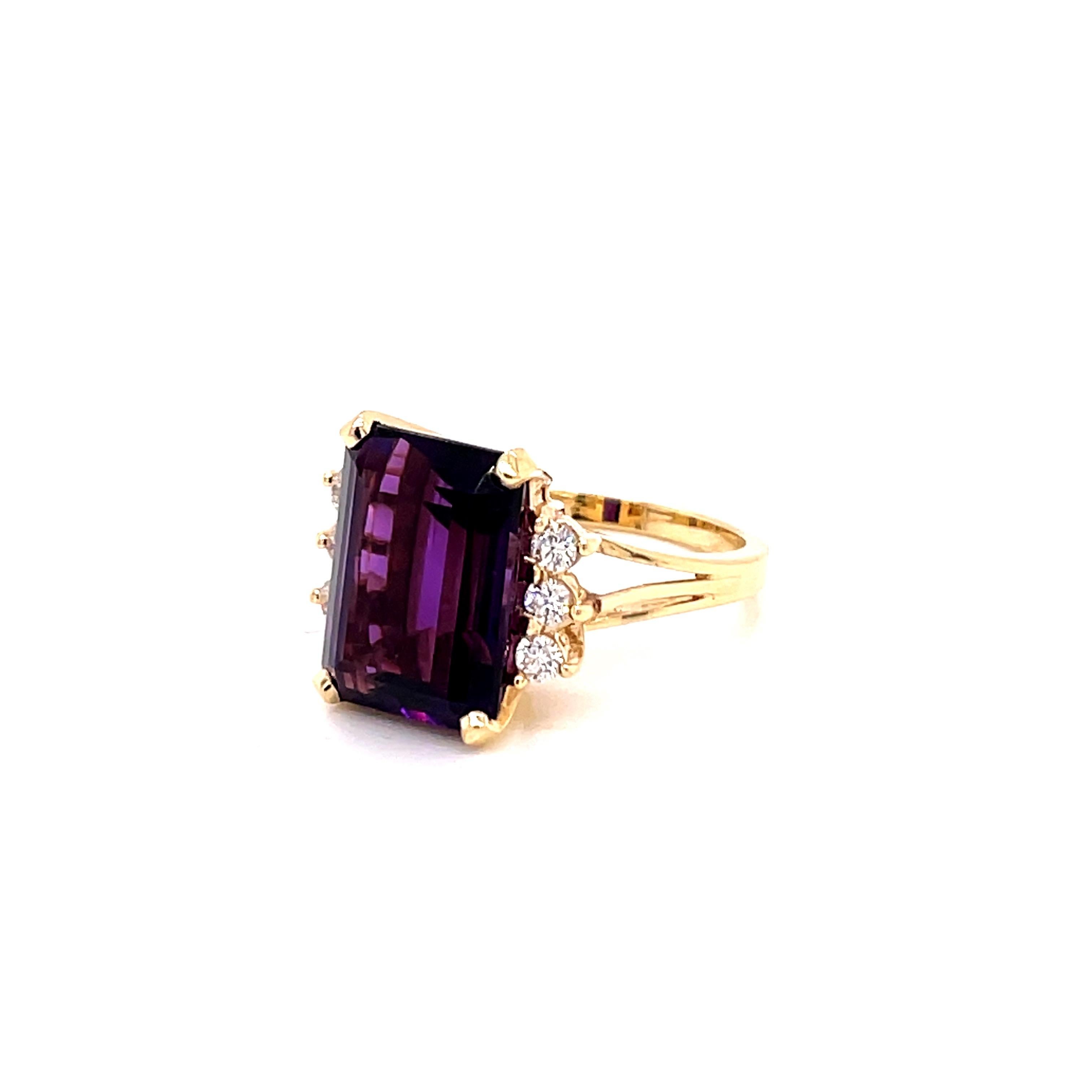 Women's Vintage 1980's 7.35ct Emerald Cut Amethyst Ring with Diamonds