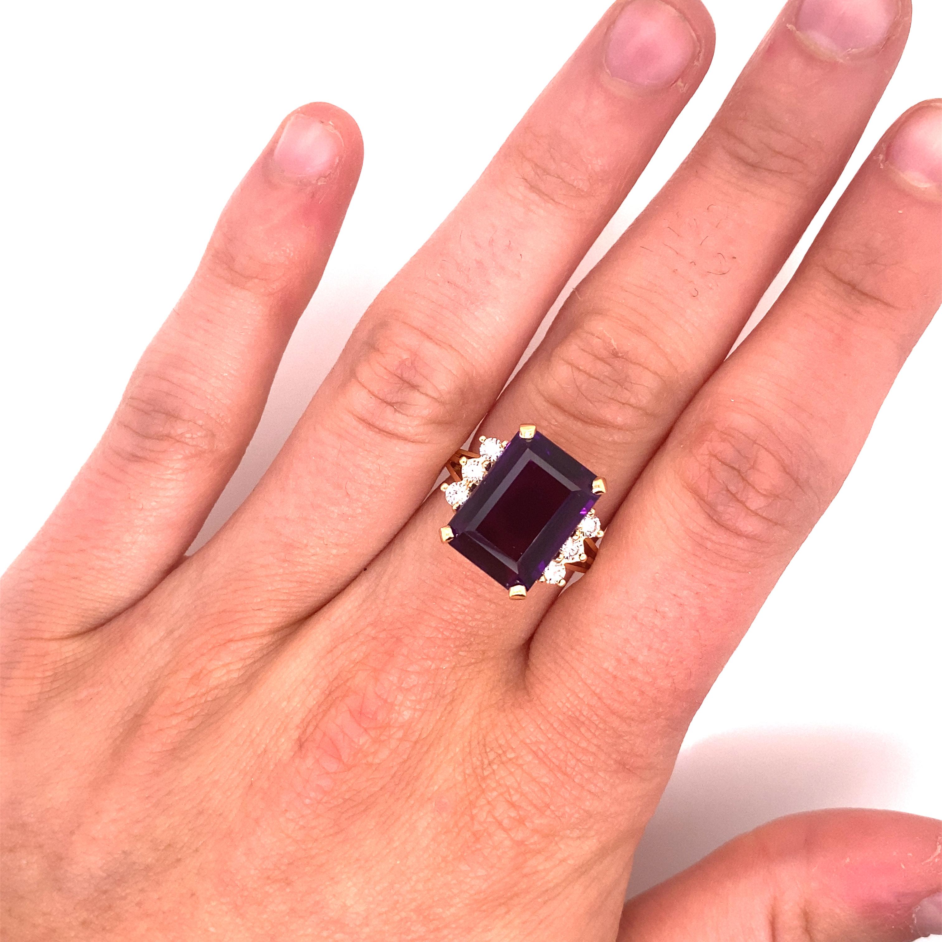 Vintage 1980's 7.35ct Emerald Cut Amethyst Ring with Diamonds 2
