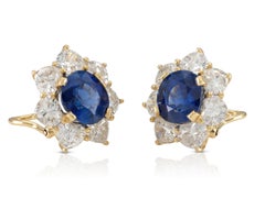 Vintage 1980s 9.70 Carat Sapphire & 6.50 Carat Diamond Cluster Earrings
