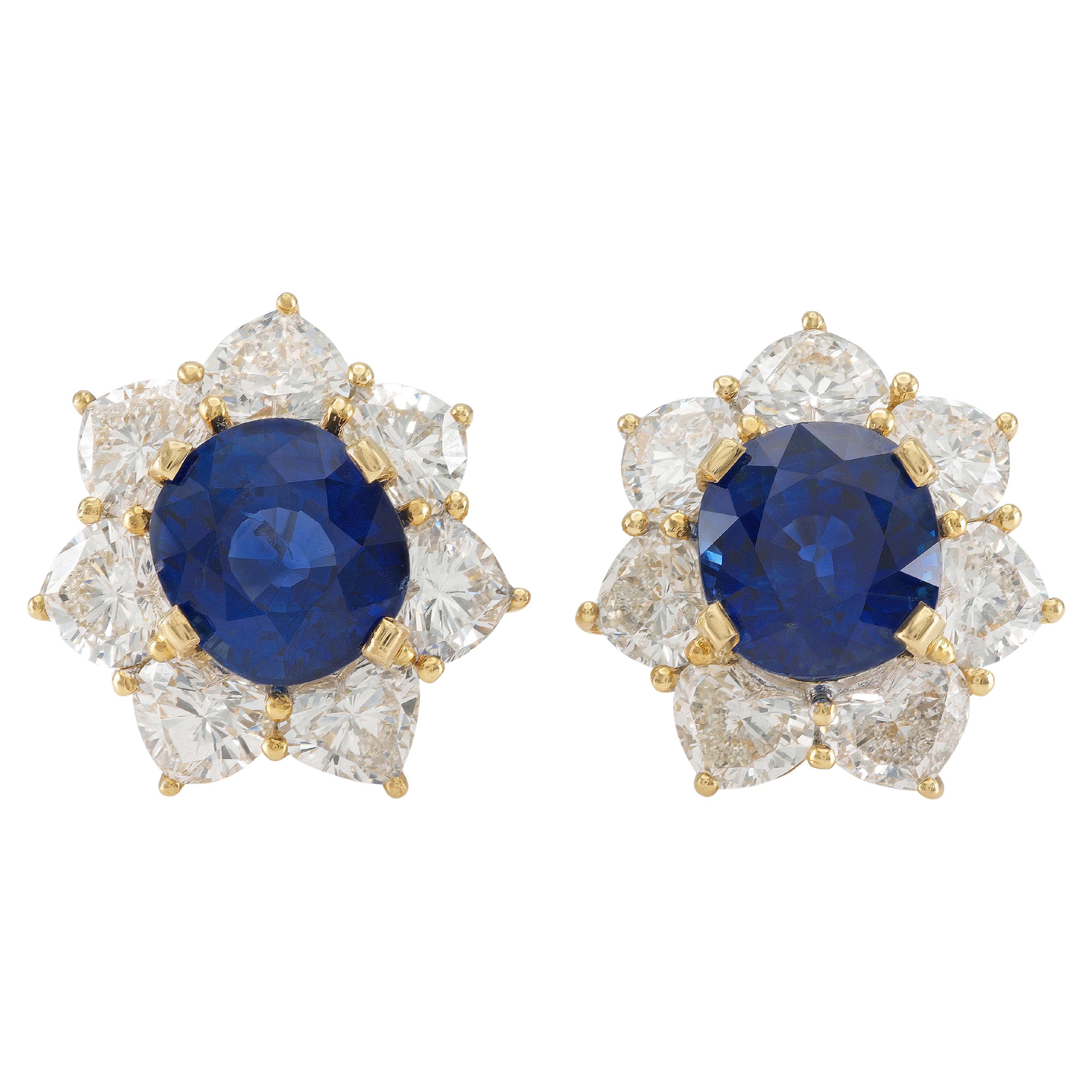 Pendientes de zafiro vintage de los años 80 de 9,70 quilates y racimo de diamantes de 6,50 quilates