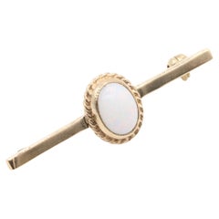 Vintage 1980s 9K Yellow Gold Opal Solitaire Bar Brooch