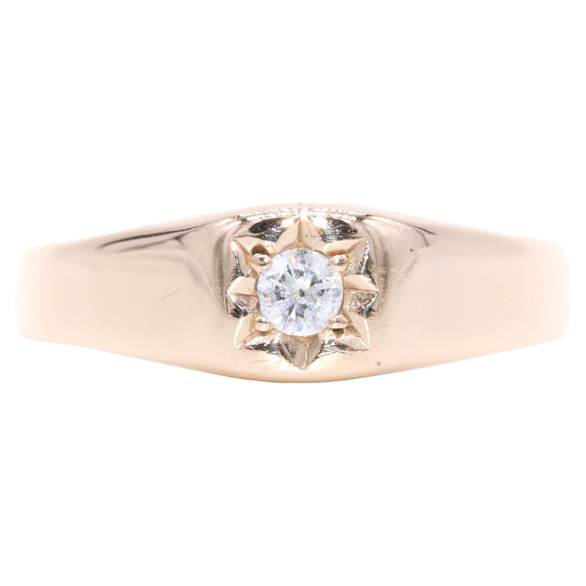 Bague signet vintage des années 1980 en or jaune 9 carats sertie d'étoiles 0,16 carat