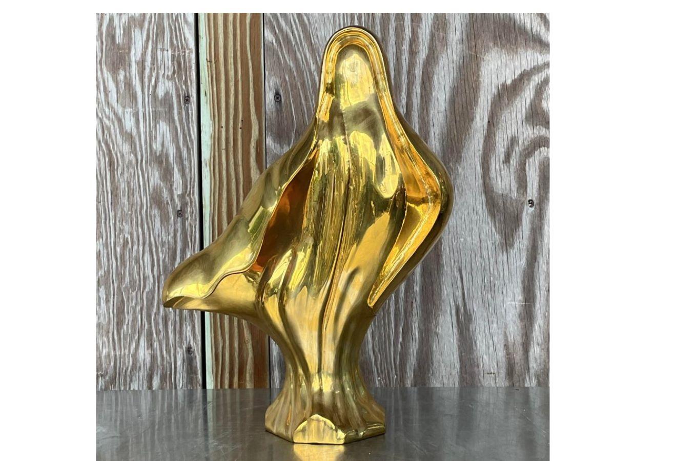 Vintage 1980s Abstract Brass Sculpture In Good Condition For Sale In west palm beach, FL